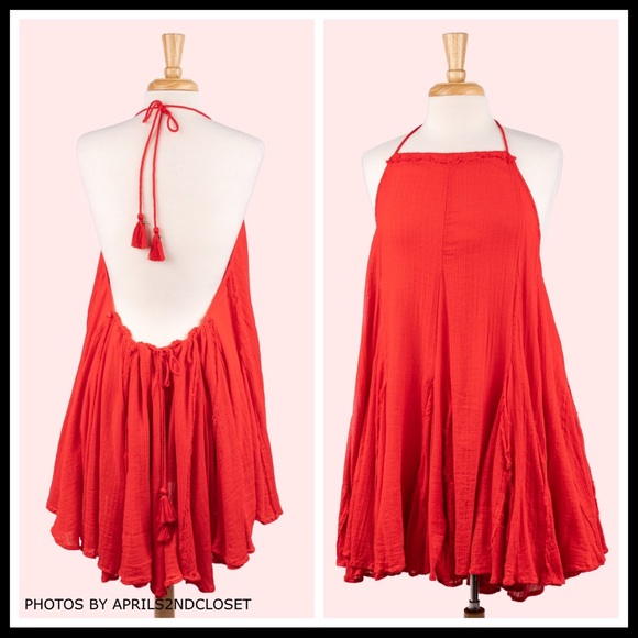 FREE PEOPLE BOHO RED SLIP SUN MINI DRESS A2C - Picture 6 of 16